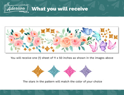 Decalques de flores para paredes - Adesivos de borboletas - Atualize seu nome personalizado