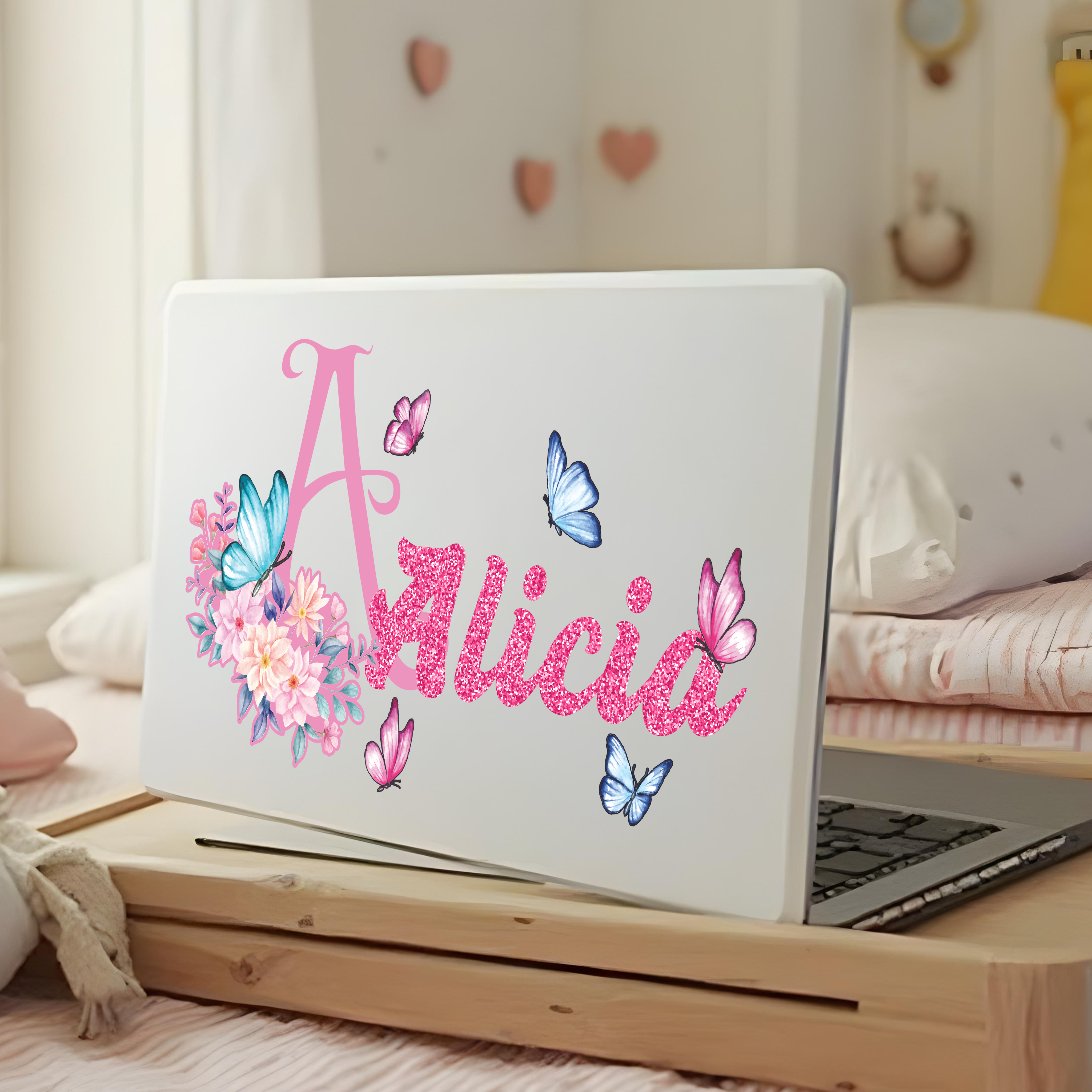 Adesivos de Parede Personalizados com Nome para Meninas - Decoração Infantil com Borboletas e Flores - Vinil Decorativo para Quarto Infantil