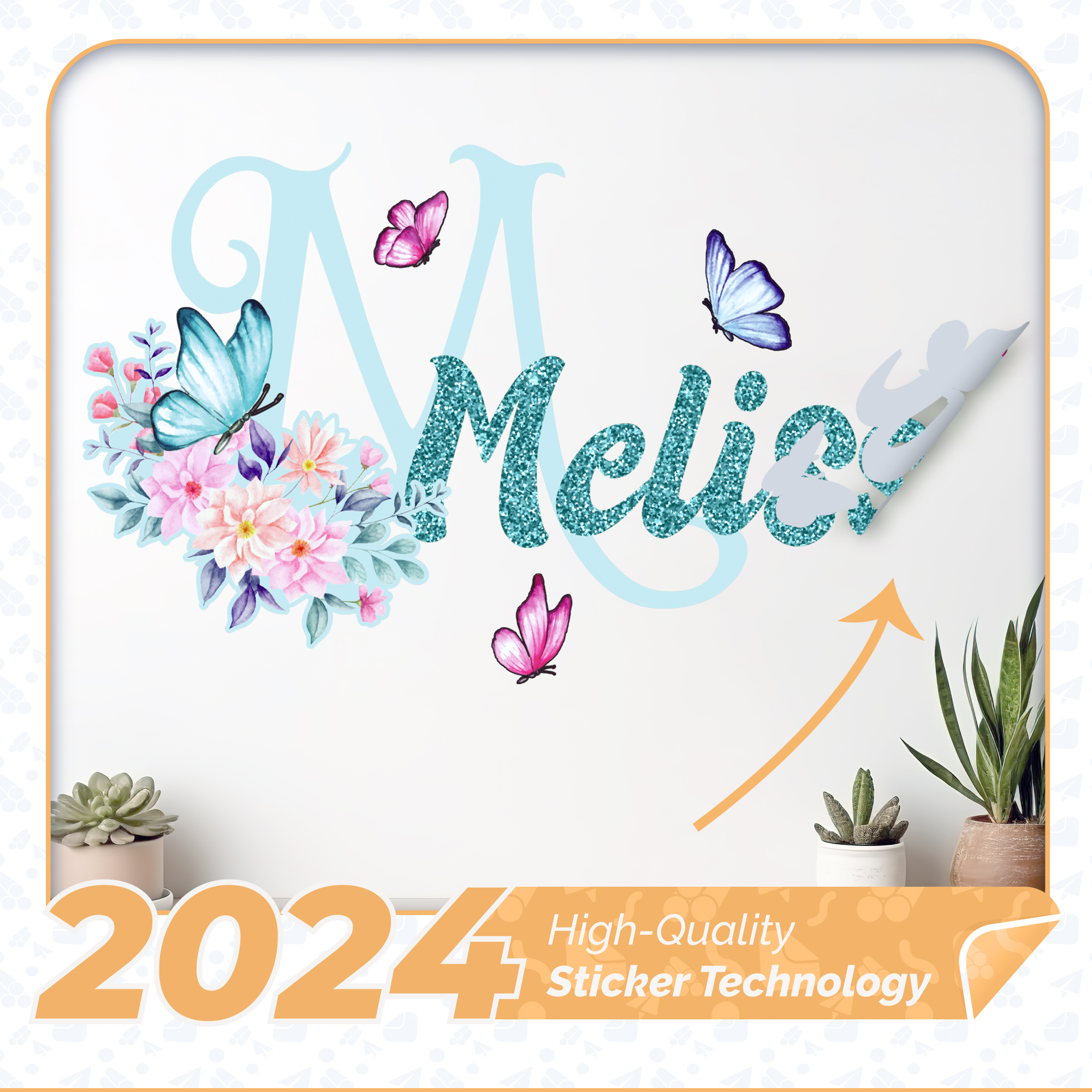 Adesivos de Parede Personalizados com Nome para Meninas - Decoração Infantil com Borboletas e Flores - Vinil Decorativo para Quarto Infantil