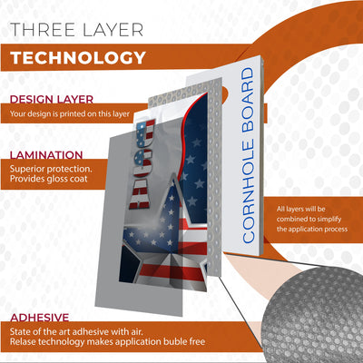 Adesivo decalque Cornhole personalizado veterano dos EUA textura 3D decalque de vinil de pele laminada única para placa Cornhole