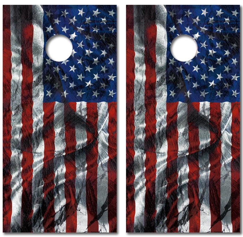Adesivo de decalque de vinil Cornhole com bandeira dos EUA, textura 3D, laminado único, estilo americano, decalque de vinil para placas Cornhole