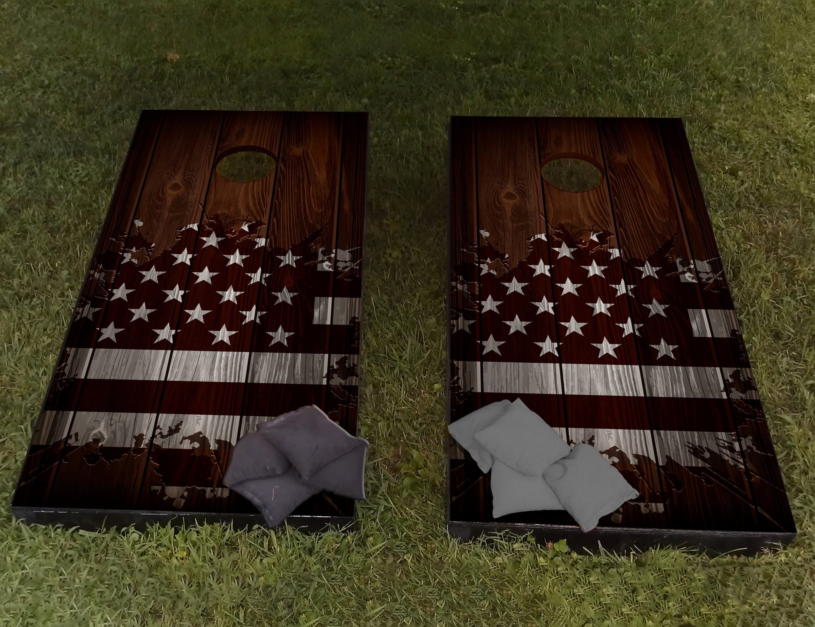 USA Flag American Custom Cornhole Boards Wrap Decal Sticker 3D Texture Single - Laminated - Wood Style Skin Vinyl Decal for Cornhole Boards