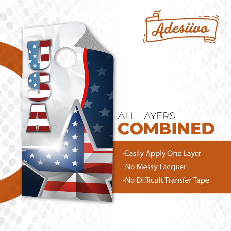USA Flag American Custom Cornhole Boards Wrap Decal Sticker 3D Texture Single - Laminated - Wood Style Skin Vinyl Decal for Cornhole Boards