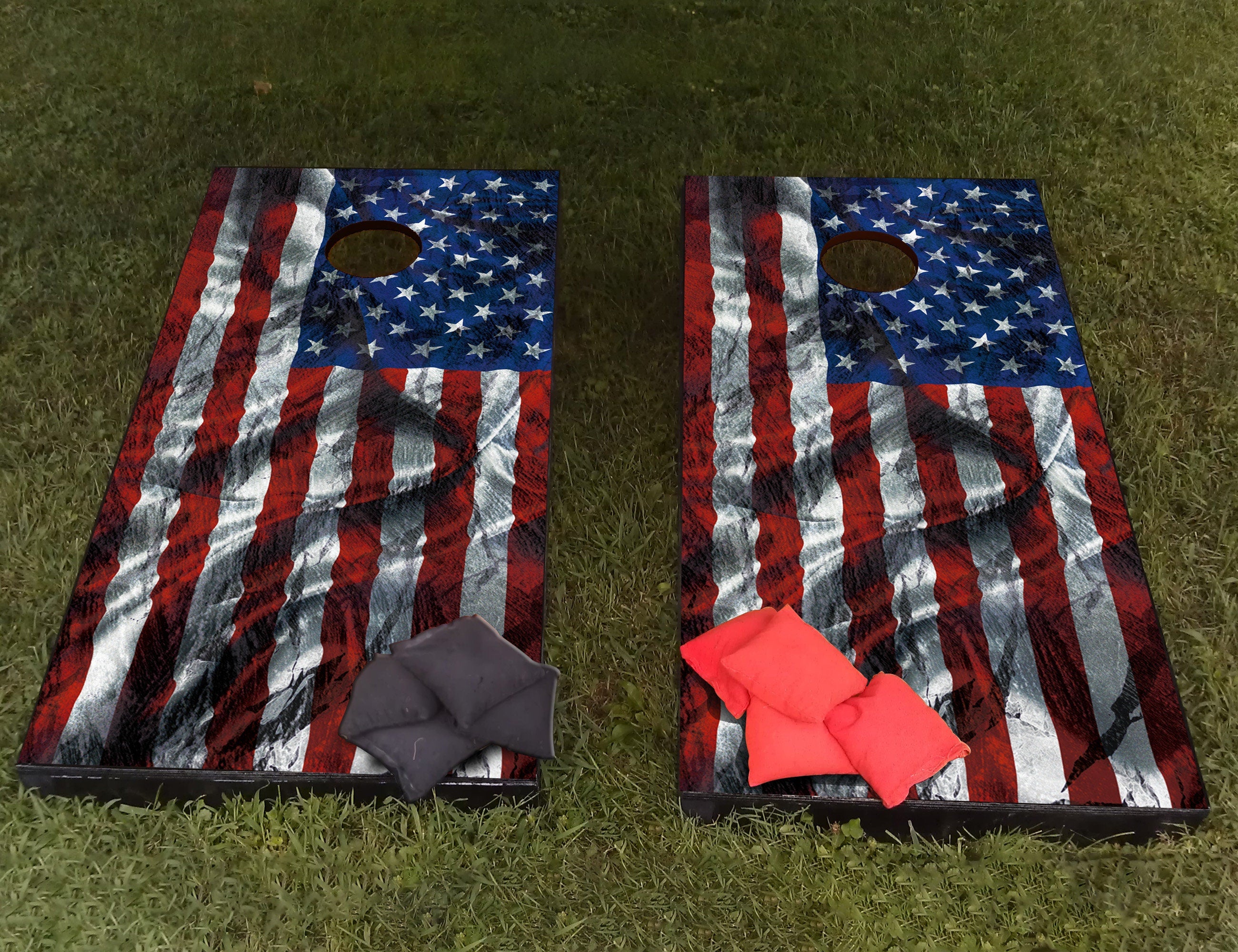 Decalque Vinílico para Cornhole - Bandeira dos EUA 3D Textura Único - Laminado - Estilo Americano