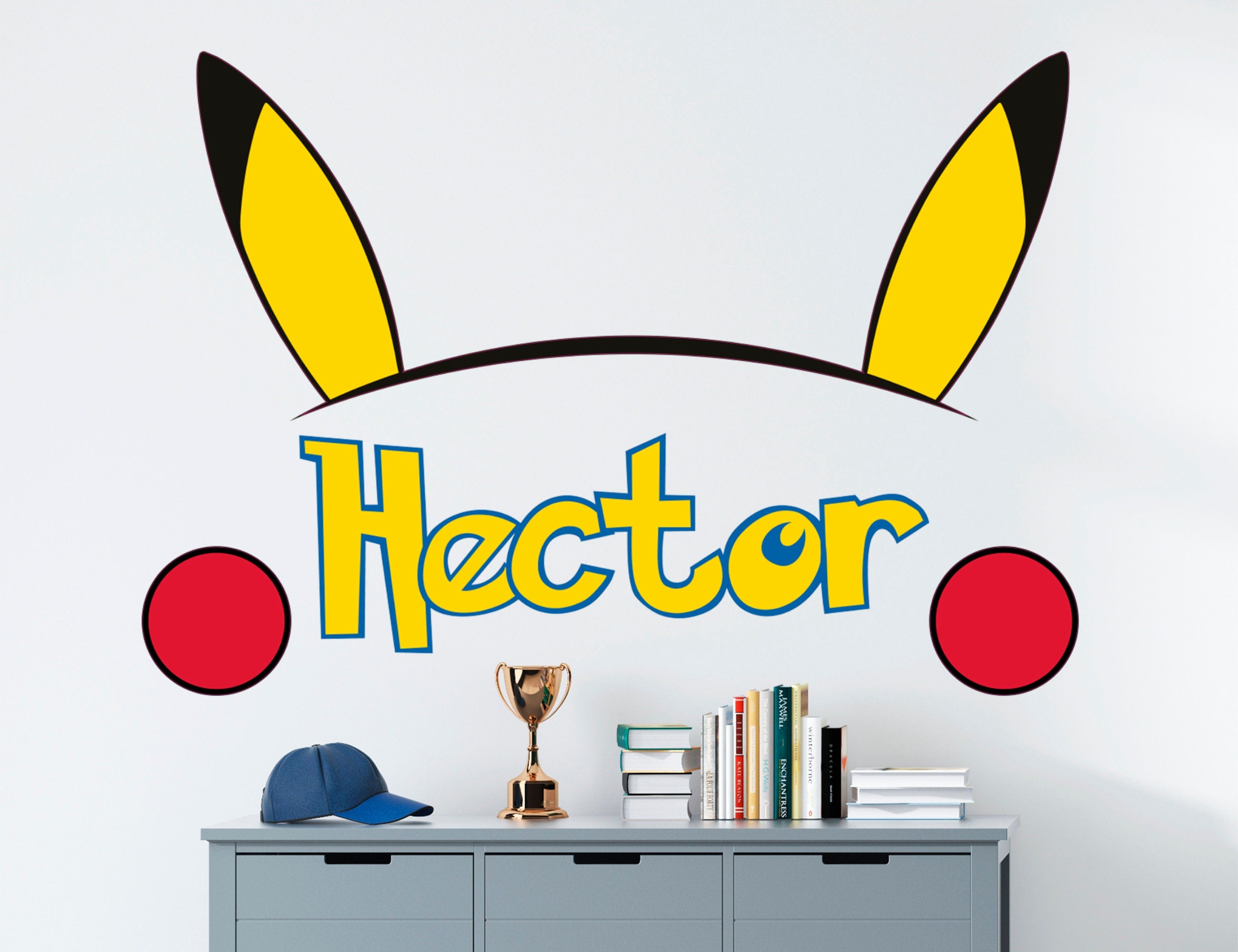 Autocolante de Parede Personalizado Pika - Autocolante de Parede para Meninos - Arte de Decoração de Parede Poke Peel & Stick - Autocolantes de Parede para Quarto de Menino Vinil Removível