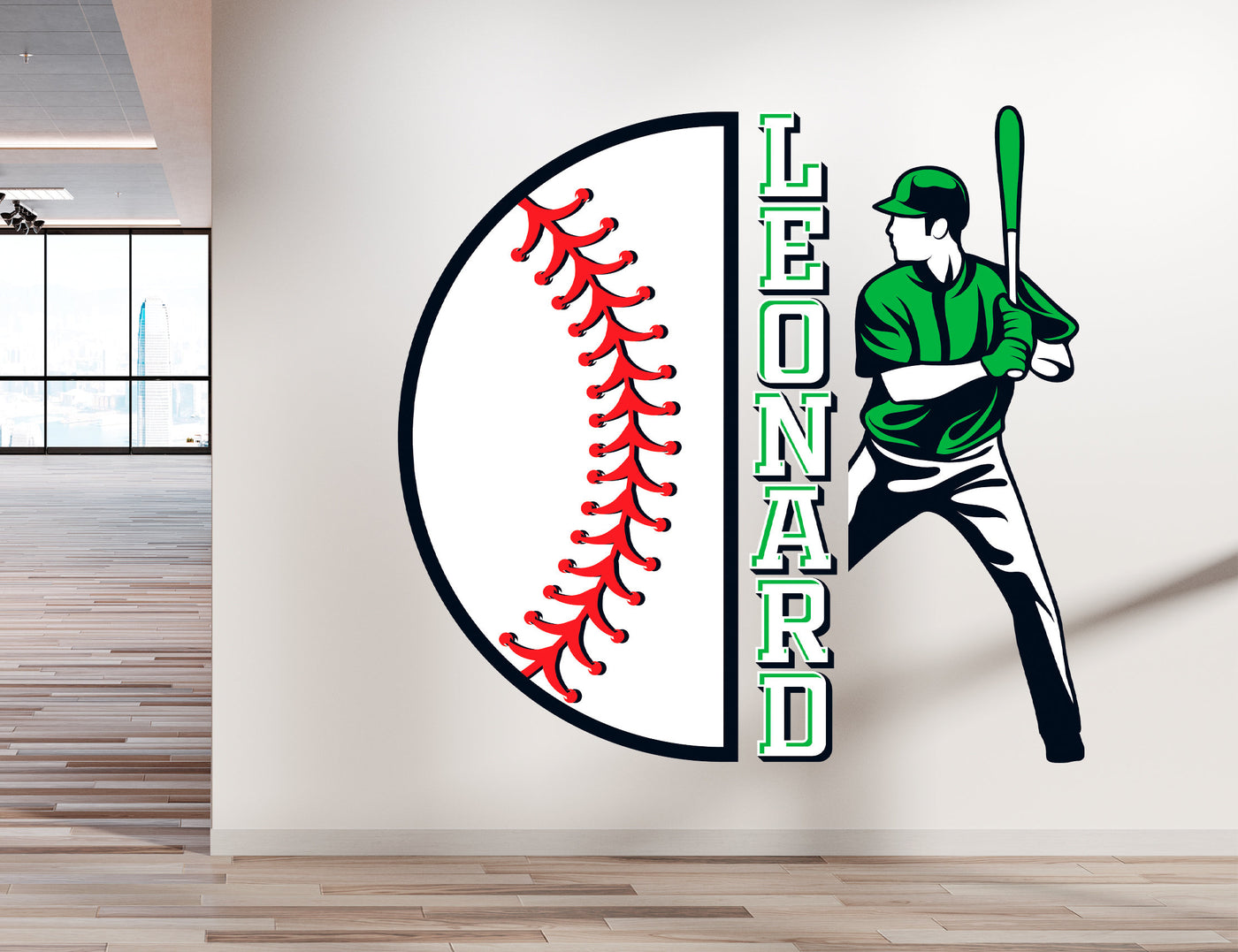 Decalques de parede com nome personalizado de beisebol - Decalque de parede multicolorido, decoração de quarto para meninos, adesivo Fatheads, decoração de berçário esportivo, arte de parede