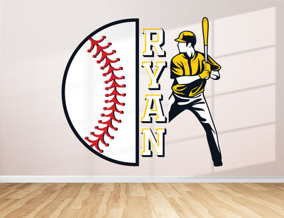 Decalques de parede com nome personalizado de beisebol - Decalque de parede multicolorido, decoração de quarto para meninos, adesivo Fatheads, decoração de berçário esportivo, arte de parede