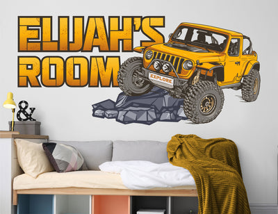 Decalque de parede Jeep 4x4 - Caminhão 4 x 4 Decalque de parede de carro Decoração de quarto para meninos - Adesivos de caminhão infantil - Arte de parede de decoração de berçário - Decalques para meninos