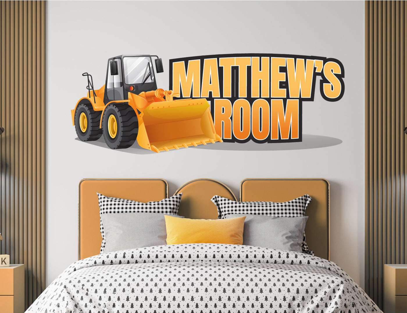 Adesivos com nome de construção para crianças personalizados - Decalques de parede com nome Bobcat para quarto de meninos - Decoração de escavadeira para quarto de meninos - Decalque de caminhão para menino