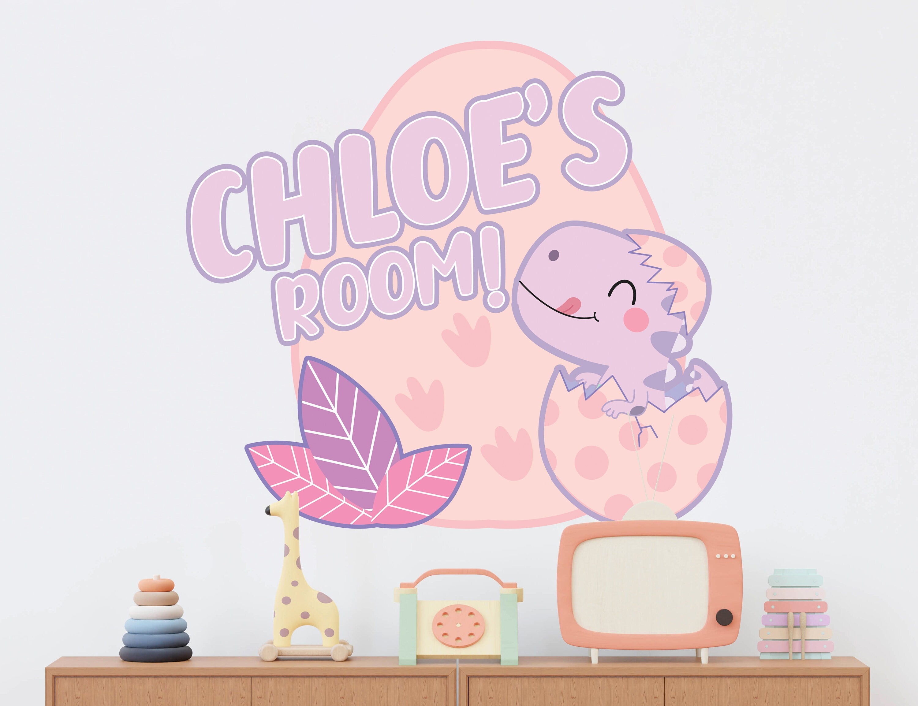 Personalized Baby Dino Wall Decal - Hatching Dino Nursery Decor - Dinosaur Room Decor - Custom Name Wall Stickers - Unique Dinosaur Decor