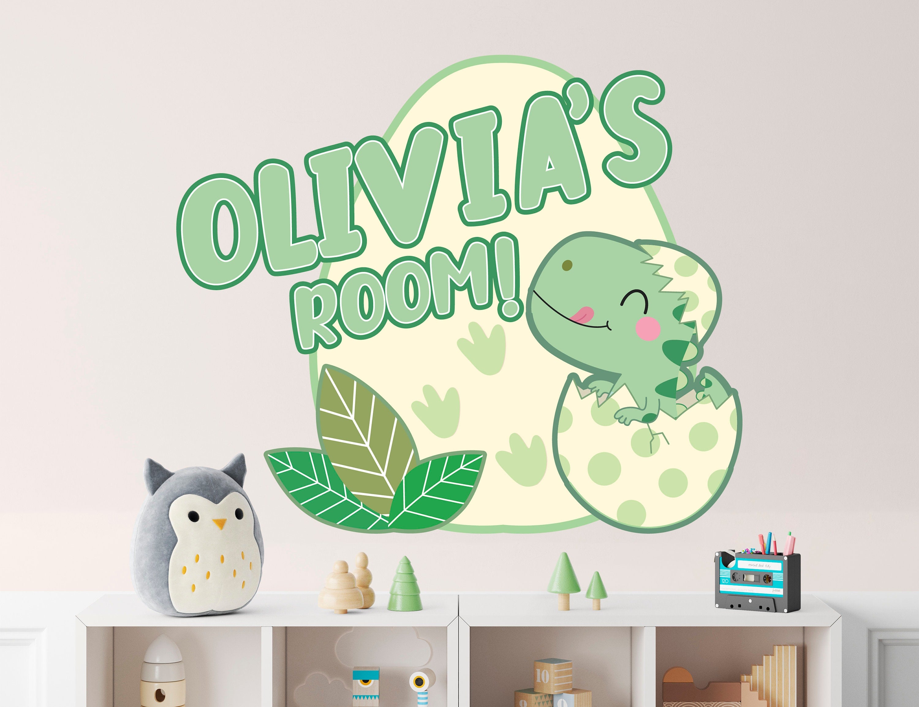 Personalized Baby Dino Wall Decal - Hatching Dino Nursery Decor - Dinosaur Room Decor - Custom Name Wall Stickers - Unique Dinosaur Decor