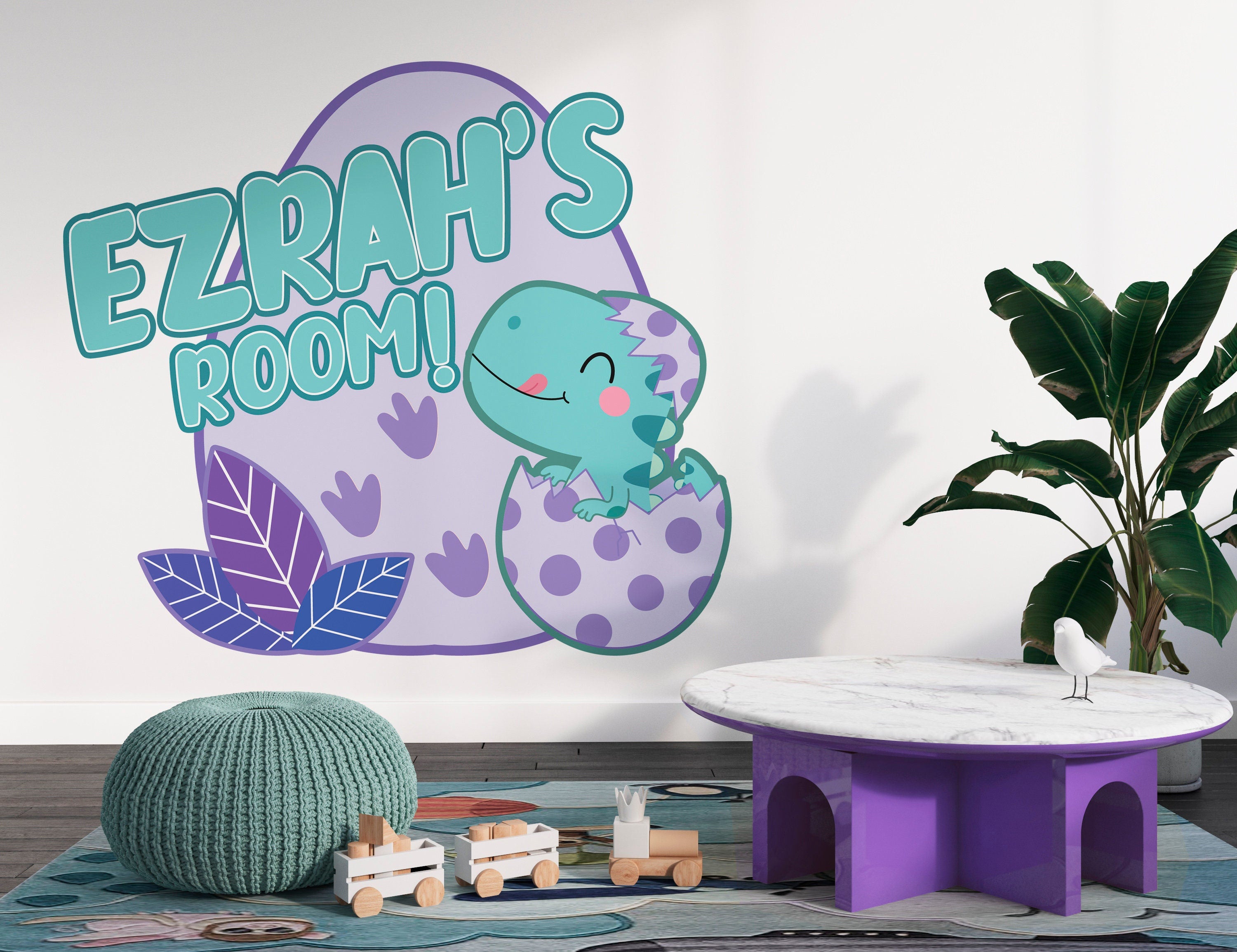 Personalized Baby Dino Wall Decal - Hatching Dino Nursery Decor - Dinosaur Room Decor - Custom Name Wall Stickers - Unique Dinosaur Decor