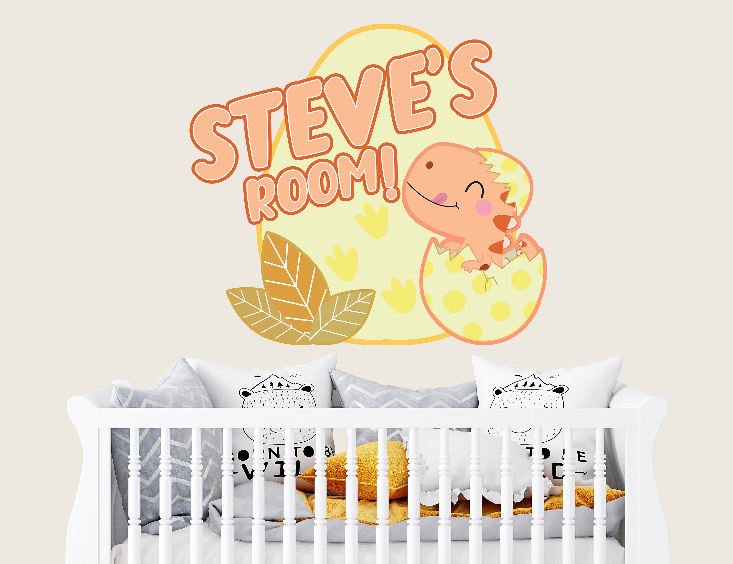 Personalized Baby Dino Wall Decal - Hatching Dino Nursery Decor - Dinosaur Room Decor - Custom Name Wall Stickers - Unique Dinosaur Decor