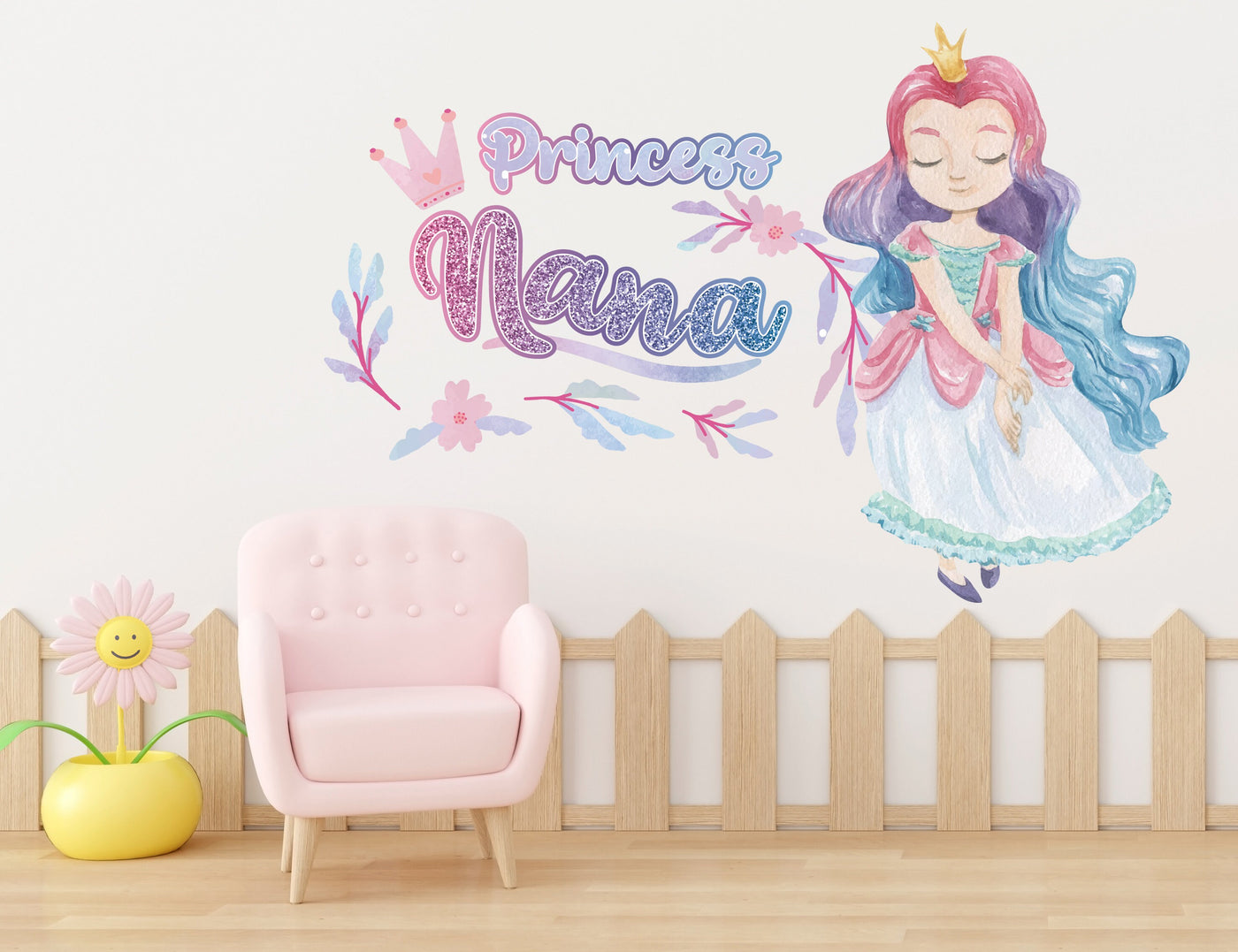 Decalque de parede de princesa personalizado, nome personalizado para meninas, adesivos de parede para decoração de quarto de meninas, decalques de parede real, arte personalizada