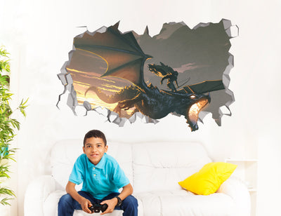 Decalque de parede de dragão - Adesivo de dragão 3D - Arte de parede de dragão para decoração de quarto - Decoração de parede de dragão para crianças - Decoração de adesivos de parede de dragão