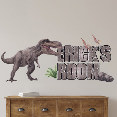 Decalque de parede de dinossauro - Decalque com nome T-Rex - Arte de parede infantil - Decalques de parede para meninos, quarto de vinil removível - Arte de parede moderna de dinossauros