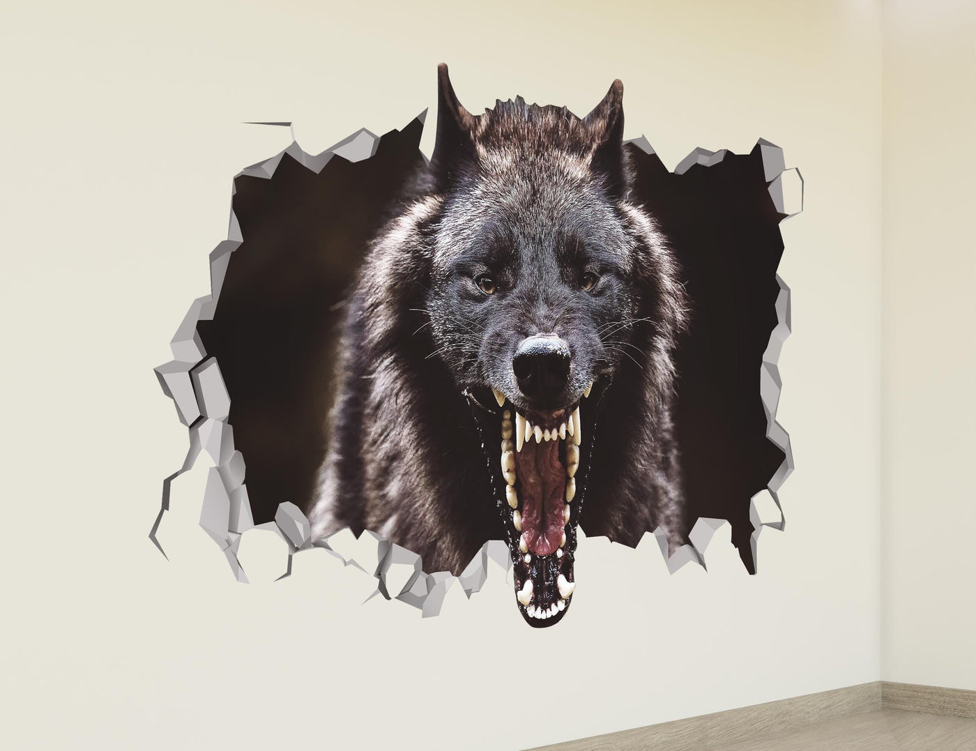 Decalque de parede de lobo Arte 3D - Adesivo de lobo - Decalques de animais da floresta - Decoração de parede de lobo - Decoração de casa - Impressões de arte de parede de lobo - Decoração de arte de parede de Lobo
