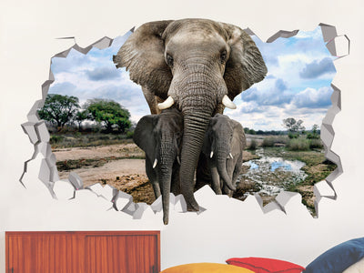 Decalque de parede de elefante - Berçário de elefante - Decoração de elefante - Decoração de elefante - Decalque de parede de animal - Adesivos de elefante - Arte 3d de elefante