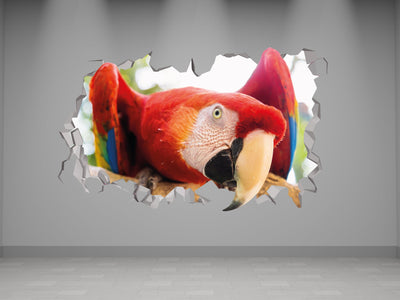 Decalque de parede de arara - Adesivo de arara - Arara vermelha e amarela - Amuleto de arara escarlate - Ornamento de arara - Decoração de arte 3d de arara - Animal de arara tropical