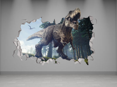 Decalque de parede de dinossauro - Decoração de parede de animal de dinossauro - Decalque de quarto de meninos de dinossauro - Adesivos de extinção de animais Arte 3D - Papel de parede de dinossauro - T Rex