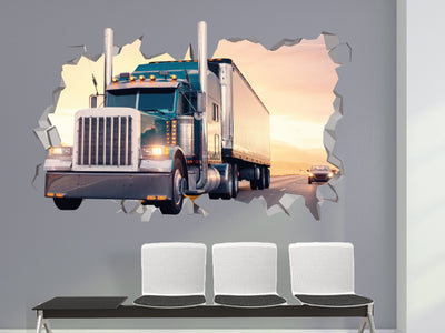 Truck 4k Wall Decal - Truck Decor Art - Truck Bathroom - Car Truck Driver Stickers - Monster Truck Custom Vinyl Decal - Truck Trip Sunset