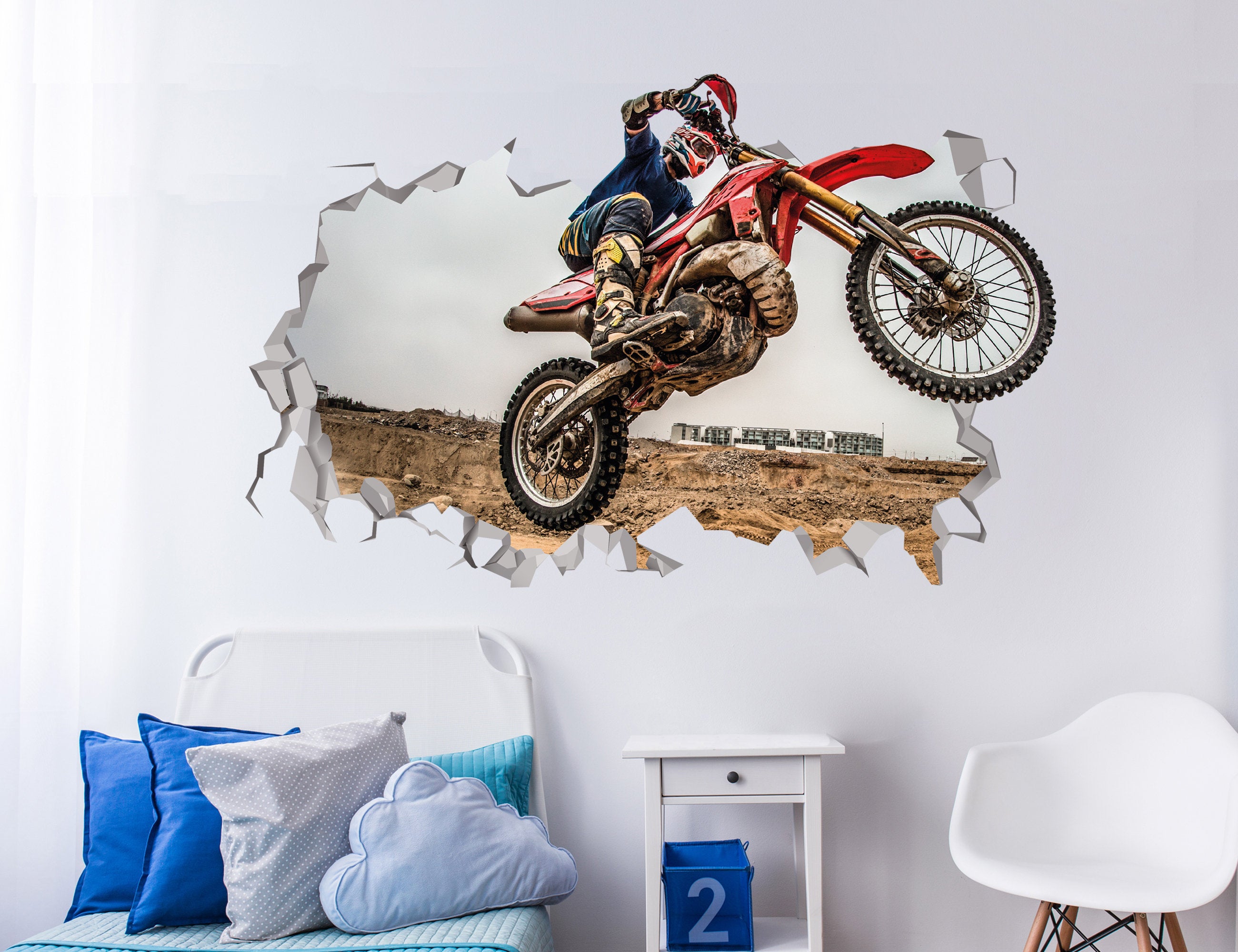 Autocolante de Motocross - Arte de Decoração Motocross - Arte 3D de Manobras de Moto - Decoração de Sala com Motocross - Arte de Motocross - Adesivos de Moto em Vinil 3D