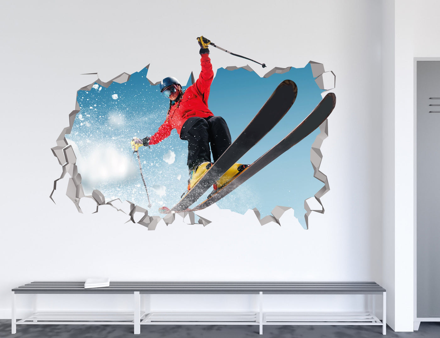 Decalque de parede de esqui - Decalque de esqui - Adesivos de esqui - Decalque de snowboard - Decalque de parede 3D de arte de esqui - Presente de snowboard - Decalque de arte de esqui