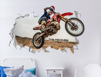 Decalque de parede de motocross - Decoração de arte de motocross - Arte de manobras de bicicleta 3d - Sala de estar de motocicleta - Arte de parede de motocross - Adesivos de bicicleta vinil 3d