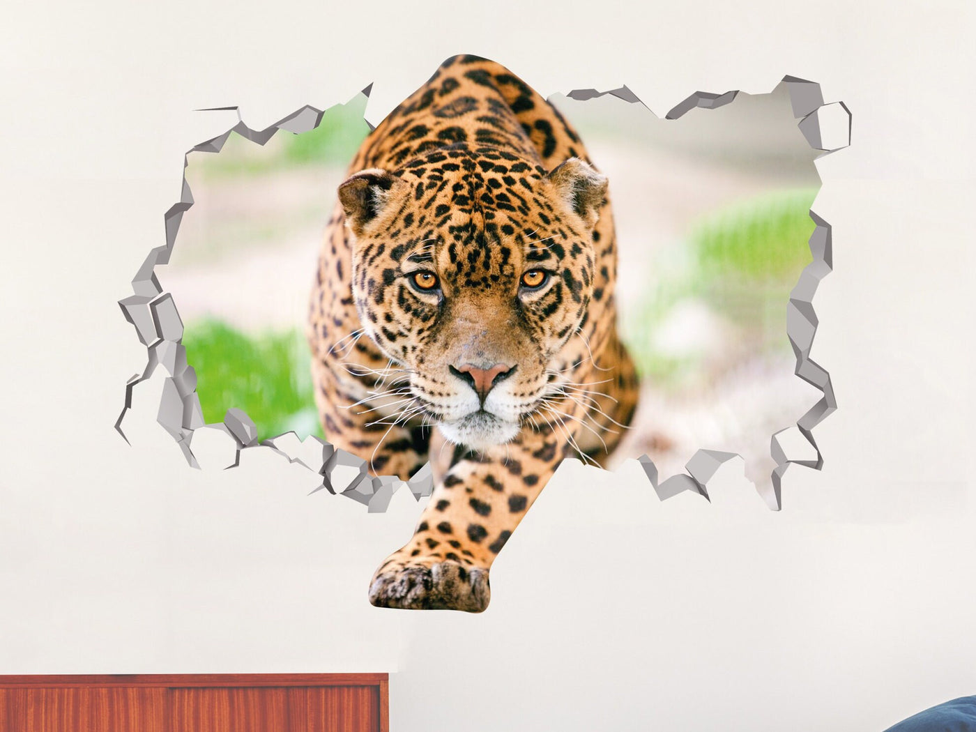 Decalque de parede de leopardo - Decalque de parede de sala de jogos de leopardo - Arte 3d de animais - Decoração de parede de leopardo - Decoração de parede de berçário de leopardo - Animal da selva engraçado