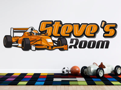 Personalized Race Car Wall Decal - Custom Peel and Stick Car Decals - Race Track Wall Stickers - Car Themed Wall Decor - Kid's Room Decor