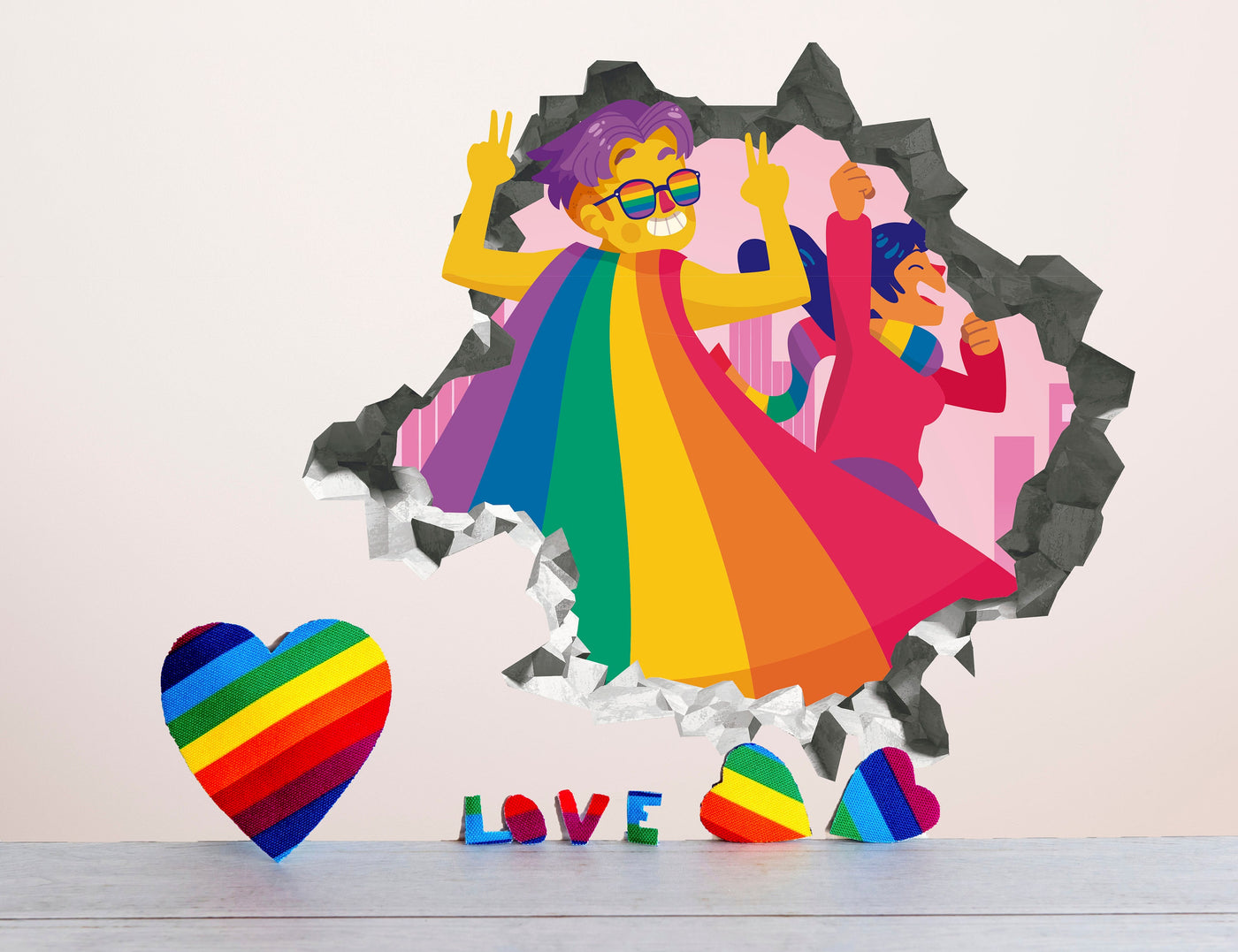 Decalque de parede da Marcha do Orgulho - Decoração de parede da parada LGBTQ + - Decalque Wallhole da Marcha do Amor - Decalque da Marcha do Orgulho - Igualdade