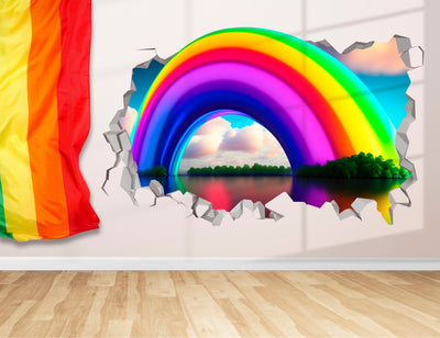 Adesivo de parede de arco-íris gigante - Decoração de parede de desfile LGBTQ + - Arte de parede de arco-íris espetacular - Adesivo de parede de ilusão de arco-íris - Mês do Orgulho